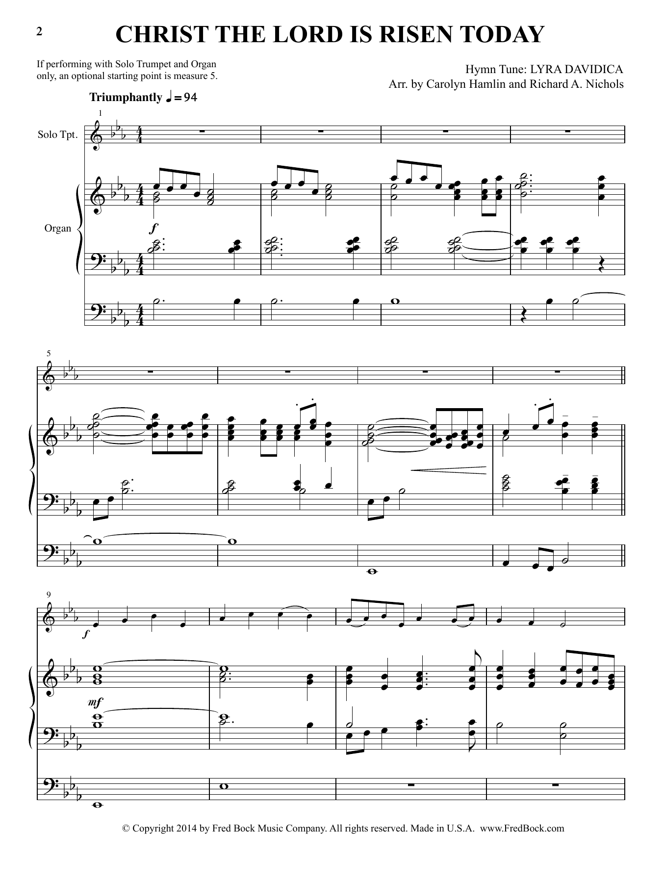 Download Carolyn Hamlin and Richard A. Nichols Christ the Lord Is Risen Today Sheet Music and learn how to play Organ PDF digital score in minutes