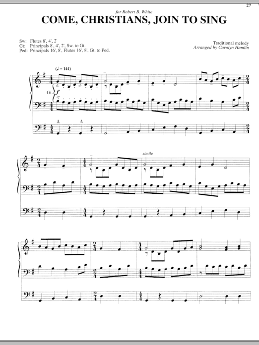 Download Carolyn Hamlin Come, Christians, Join To Sing Sheet Music and learn how to play Organ PDF digital score in minutes