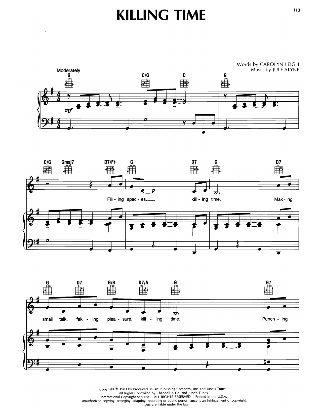Download Carolyn Leigh & Jule Styne Killing Time Sheet Music and learn how to play Piano & Vocal PDF digital score in minutes