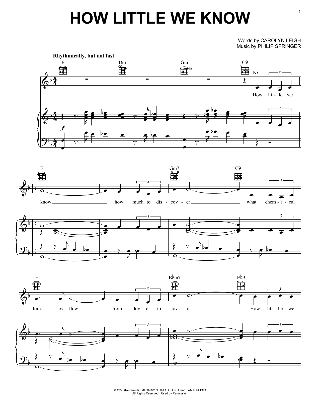 Download Carolyn Leigh How Little We Know Sheet Music and learn how to play Piano, Vocal & Guitar (Right-Hand Melody) PDF digital score in minutes