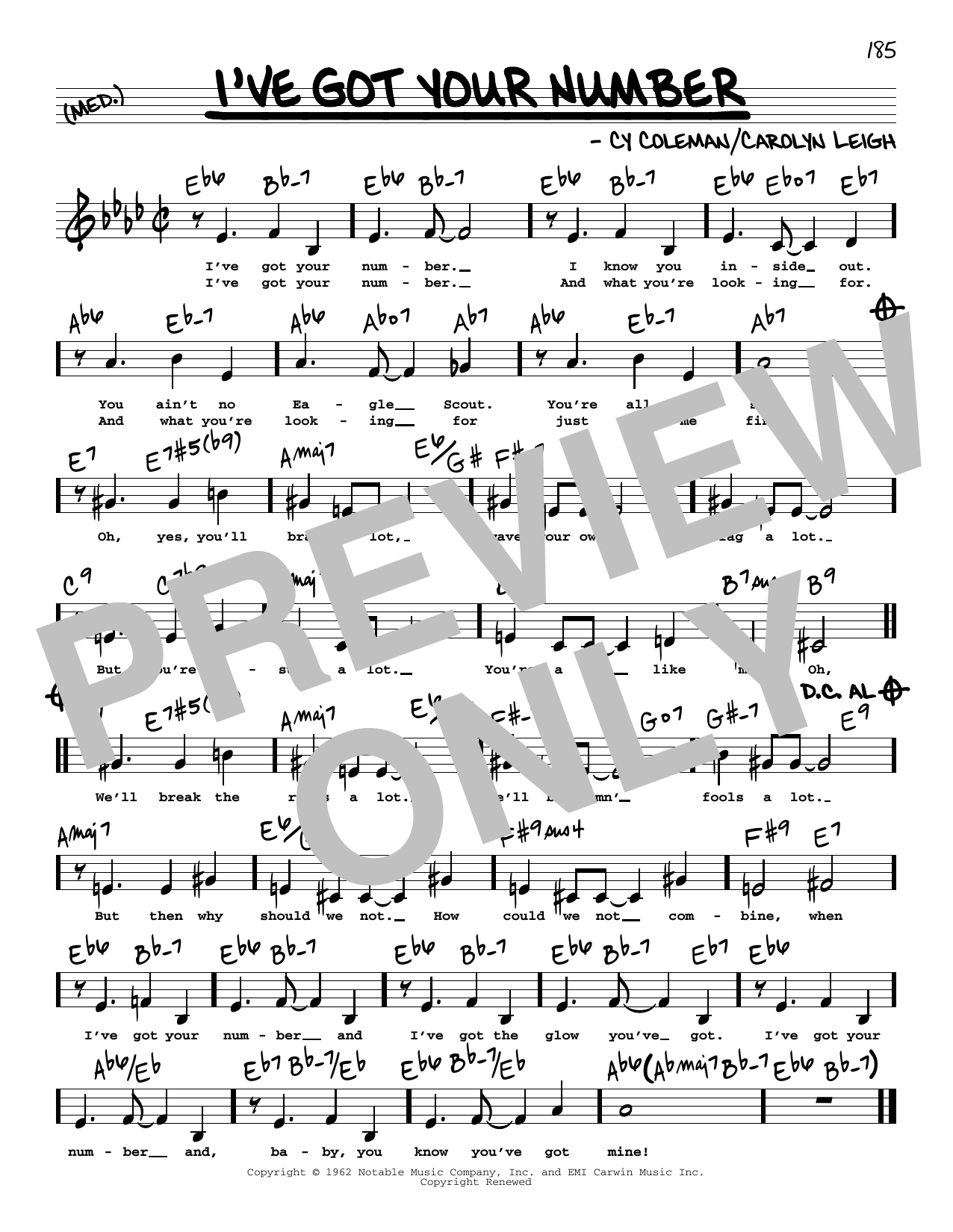 Download Carolyn Leigh I've Got Your Number (Low Voice) Sheet Music and learn how to play Real Book – Melody, Lyrics & Chords PDF digital score in minutes