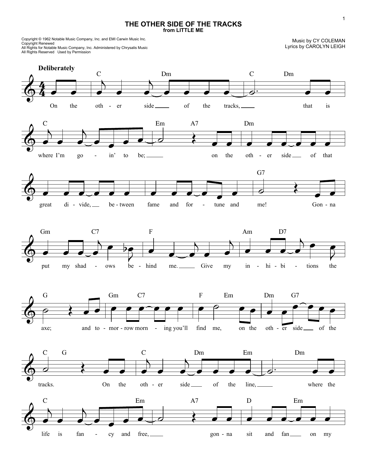 Download Carolyn Leigh On The Other Side Of The Tracks Sheet Music and learn how to play Melody Line, Lyrics & Chords PDF digital score in minutes