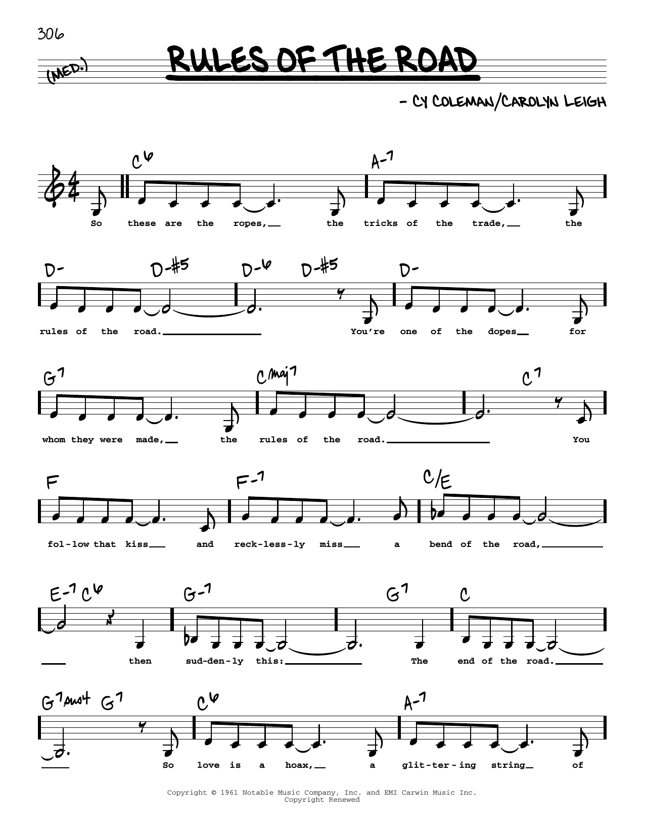 Download Carolyn Leigh Rules Of The Road (Low Voice) Sheet Music and learn how to play Real Book – Melody, Lyrics & Chords PDF digital score in minutes