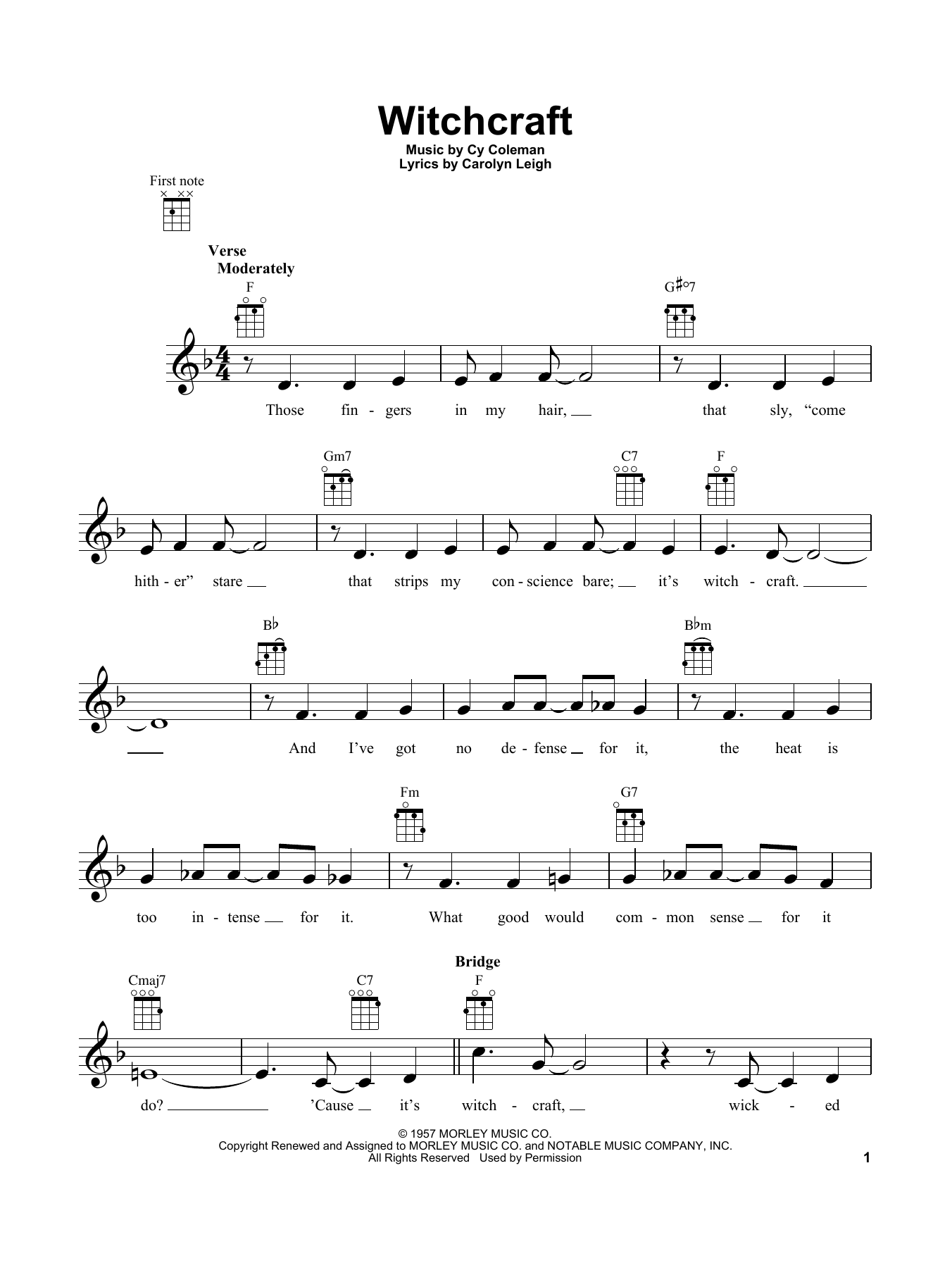 Download Carolyn Leigh Witchcraft Sheet Music and learn how to play Ukulele PDF digital score in minutes