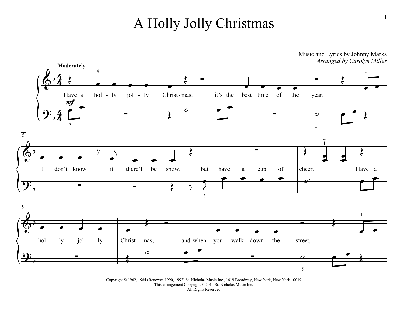 Download Carolyn Miller A Holly Jolly Christmas Sheet Music and learn how to play Educational Piano PDF digital score in minutes