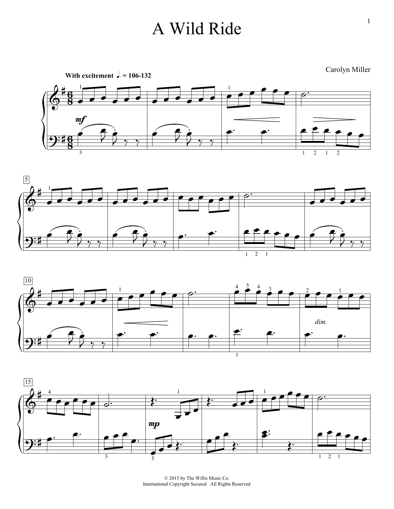 Download Carolyn Miller A Wild Ride Sheet Music and learn how to play Easy Piano PDF digital score in minutes