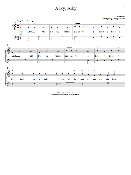 Download Carolyn Miller Arky, Arky Sheet Music and learn how to play Easy Piano PDF digital score in minutes