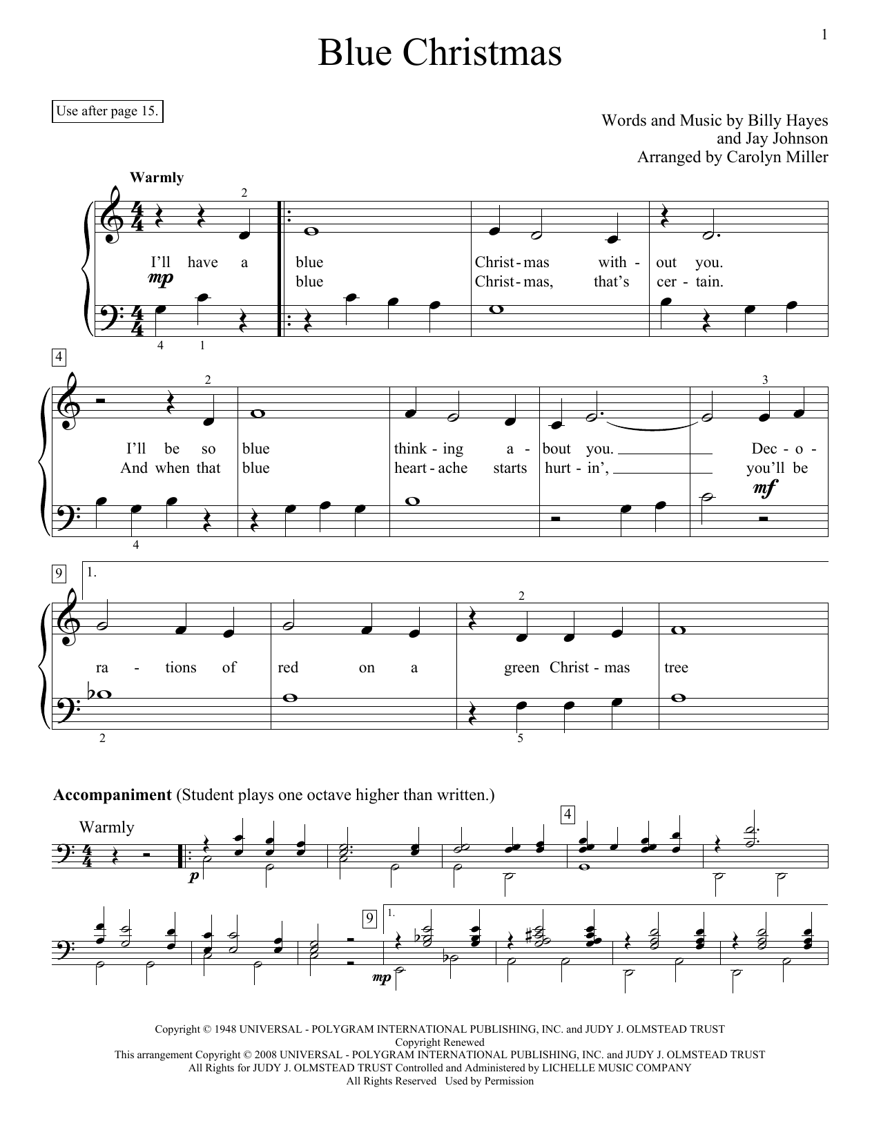 Download Carolyn Miller Blue Christmas Sheet Music and learn how to play Easy Piano PDF digital score in minutes