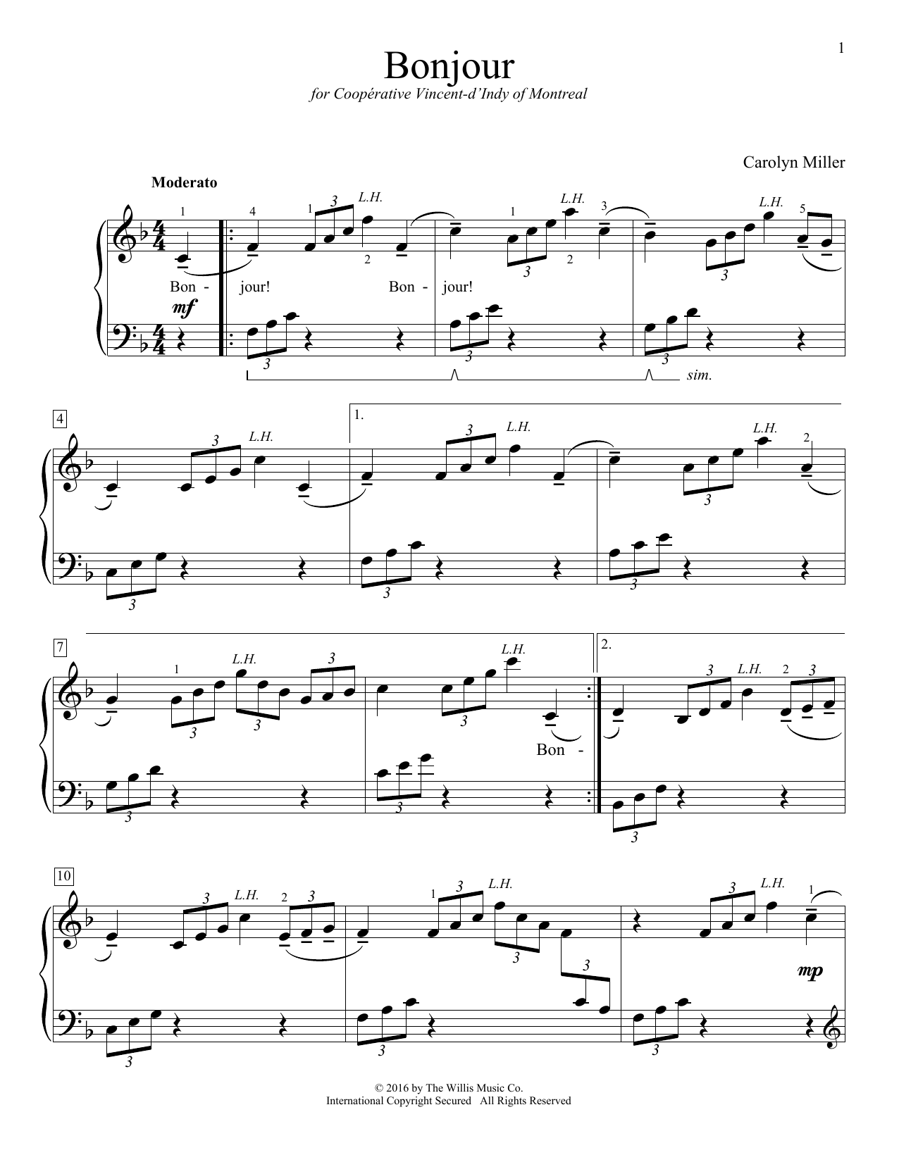 Download Carolyn Miller Bonjour Sheet Music and learn how to play Educational Piano PDF digital score in minutes