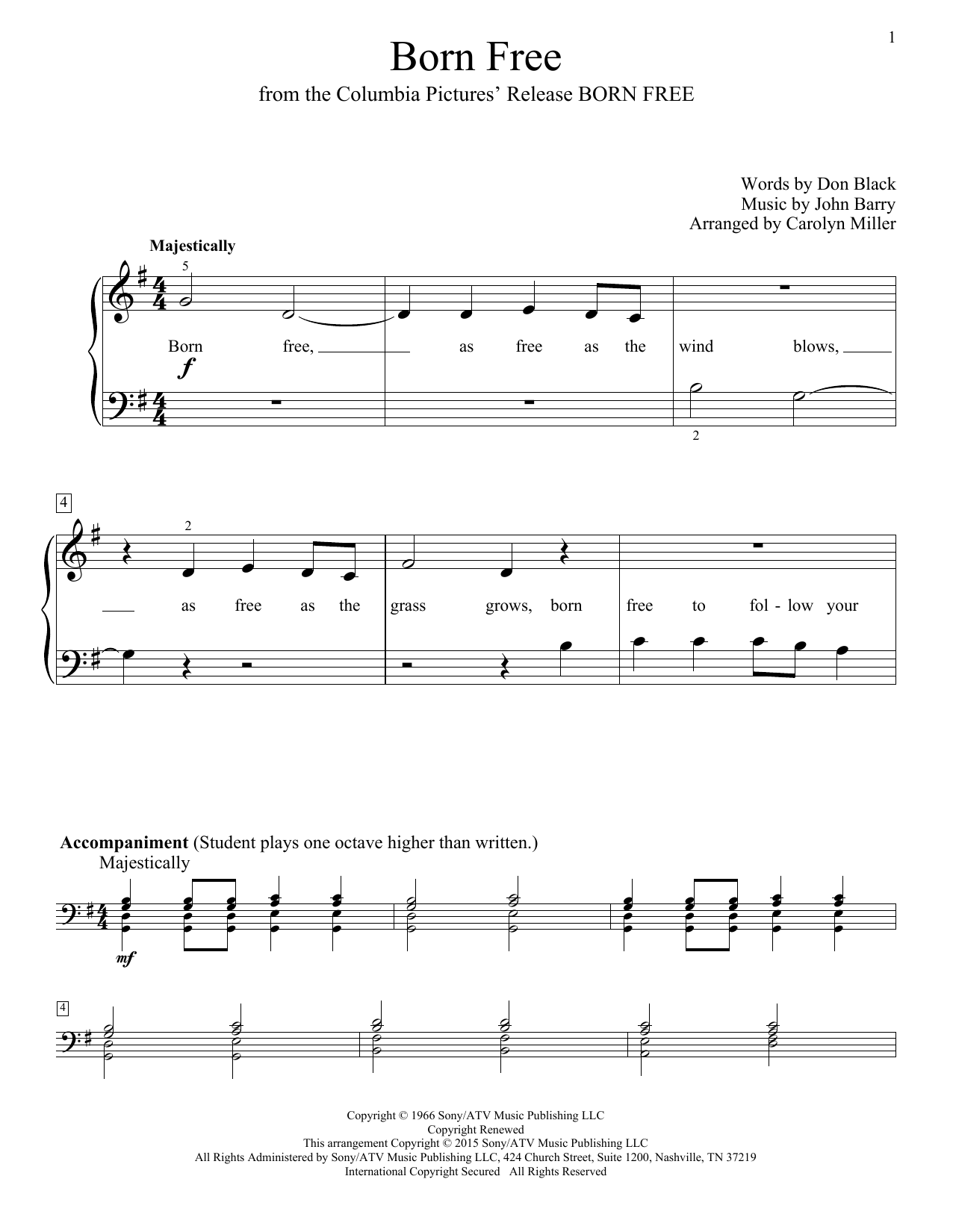 Download Roger Williams Born Free Sheet Music and learn how to play Easy Piano PDF digital score in minutes