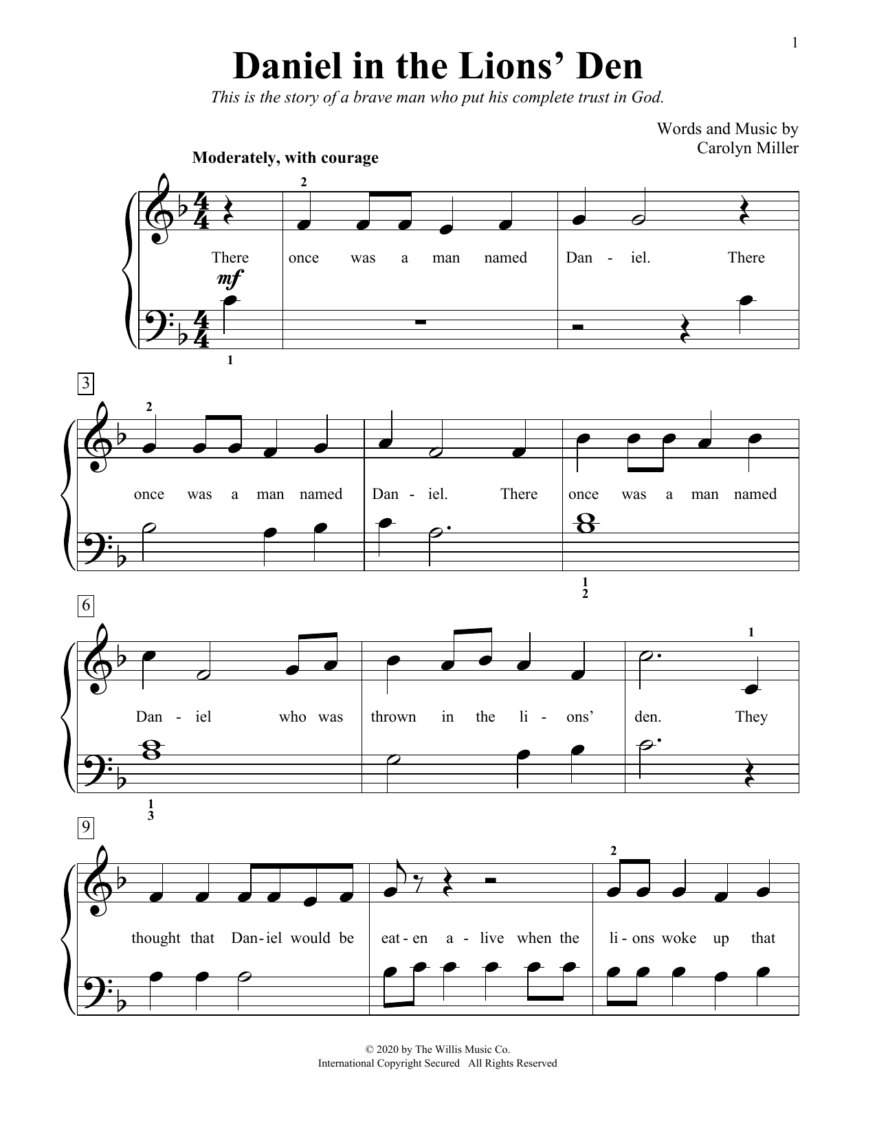 Download Carolyn Miller Daniel In The Lions' Den Sheet Music and learn how to play Educational Piano PDF digital score in minutes