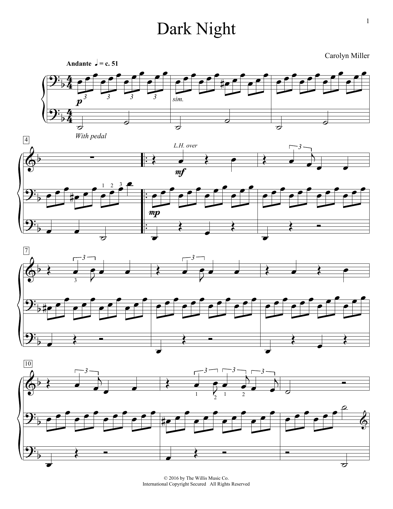 Download Carolyn Miller Dark Night Sheet Music and learn how to play Easy Piano PDF digital score in minutes