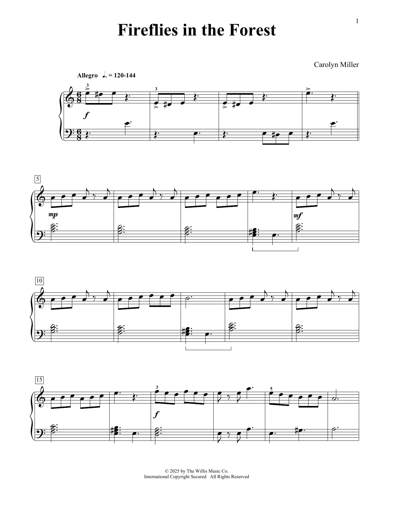 Download Carolyn Miller Fireflies In The Forest Sheet Music and learn how to play Educational Piano PDF digital score in minutes