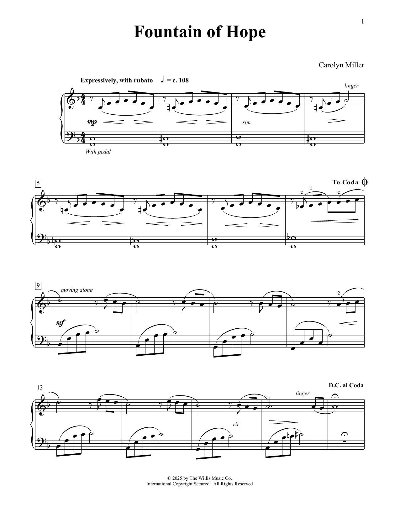 Download Carolyn Miller Fountain Of Hope Sheet Music and learn how to play Educational Piano PDF digital score in minutes