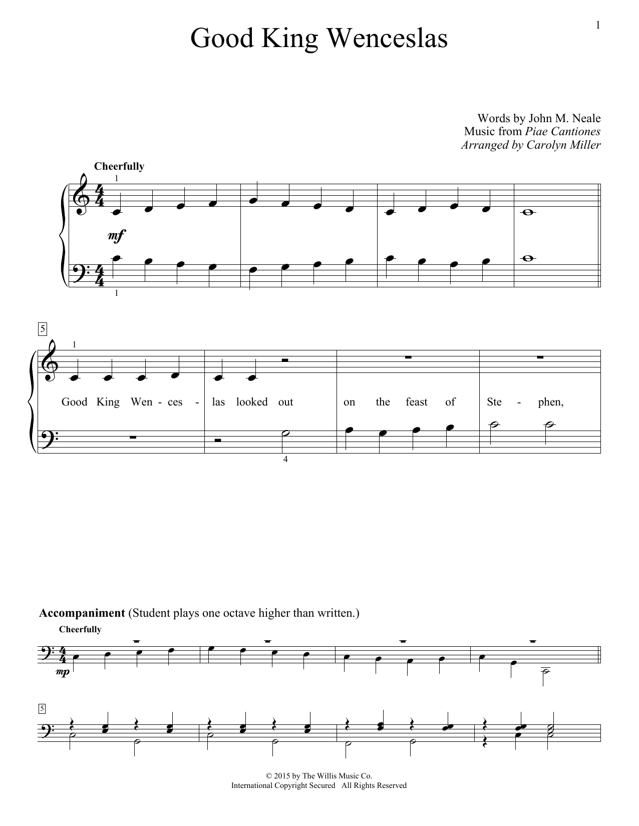 Download Christmas Carol Good King Wenceslas Sheet Music and learn how to play Easy Piano PDF digital score in minutes