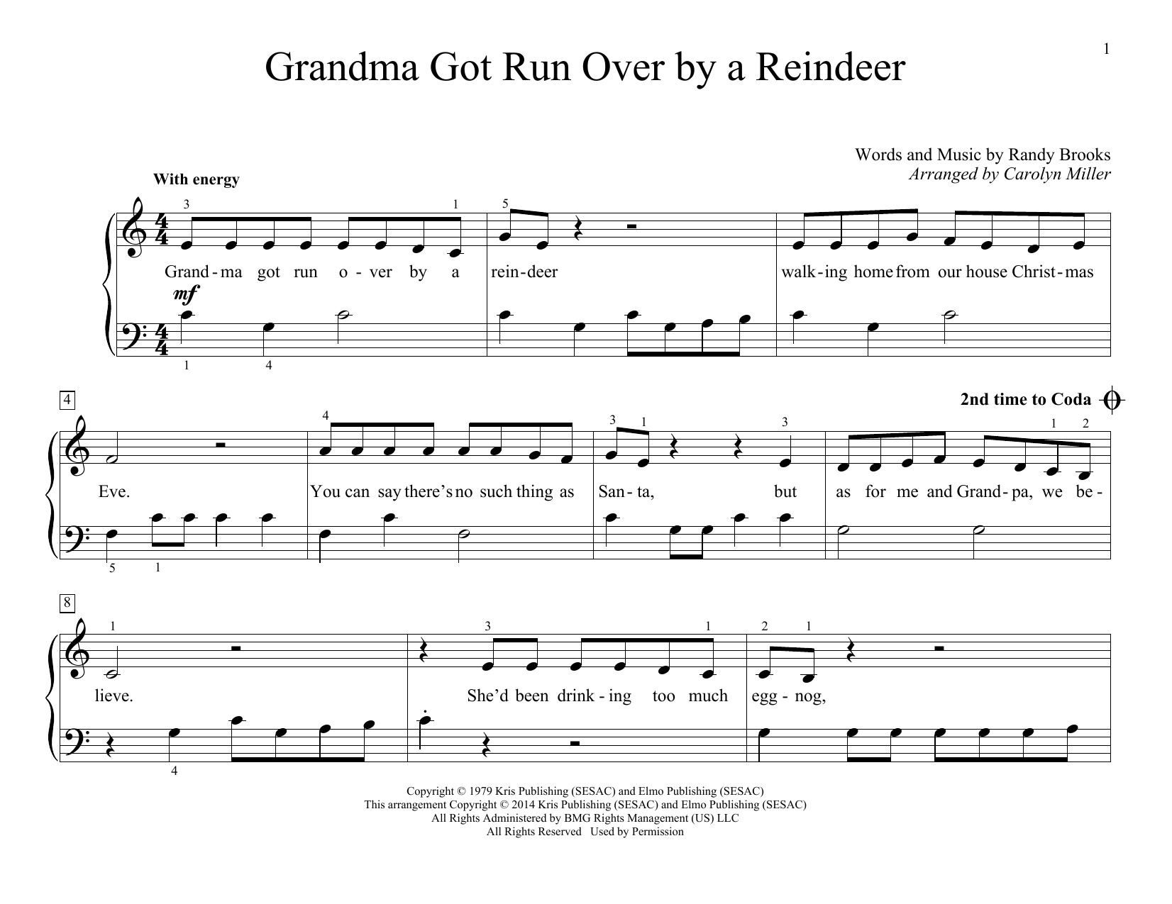 Download Randy Brooks Grandma Got Run Over By A Reindeer Sheet Music and learn how to play Easy Piano PDF digital score in minutes