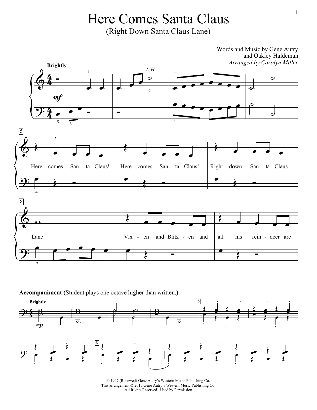 Download Carpenters Here Comes Santa Claus (Right Down Santa Claus Lane) Sheet Music and learn how to play Easy Piano PDF digital score in minutes