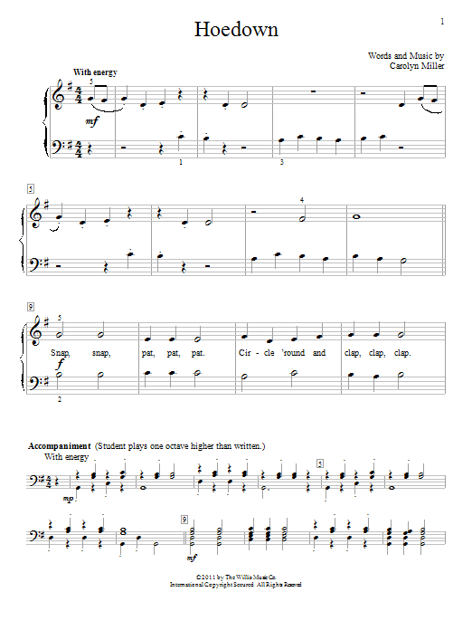 Download Carolyn Miller Hoedown Sheet Music and learn how to play Easy Piano PDF digital score in minutes