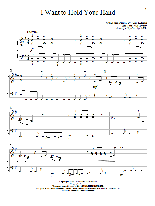 Download Carolyn Miller I Want To Hold Your Hand Sheet Music and learn how to play Easy Piano PDF digital score in minutes