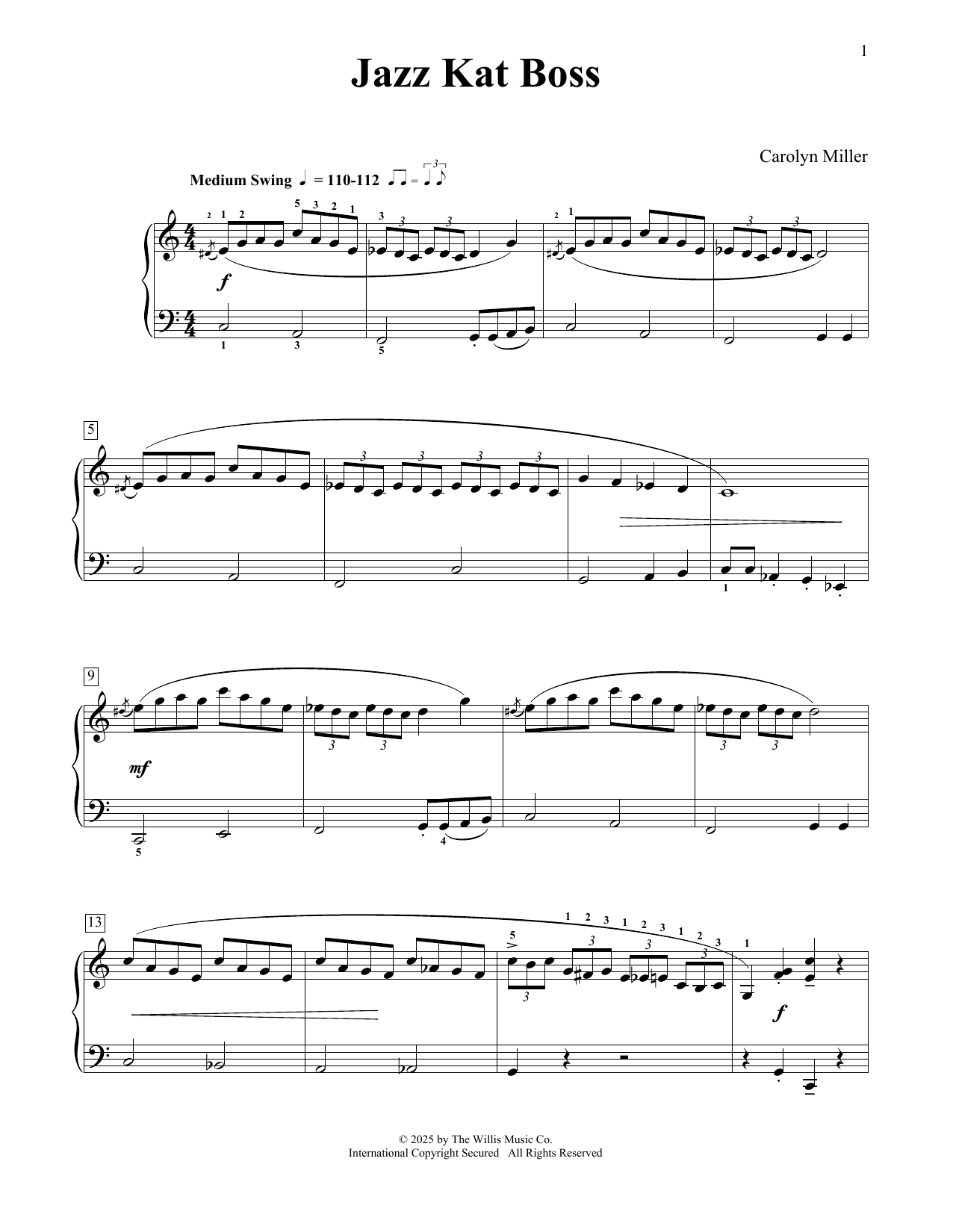 Download Carolyn Miller Jazz Kat Boss Sheet Music and learn how to play Educational Piano PDF digital score in minutes