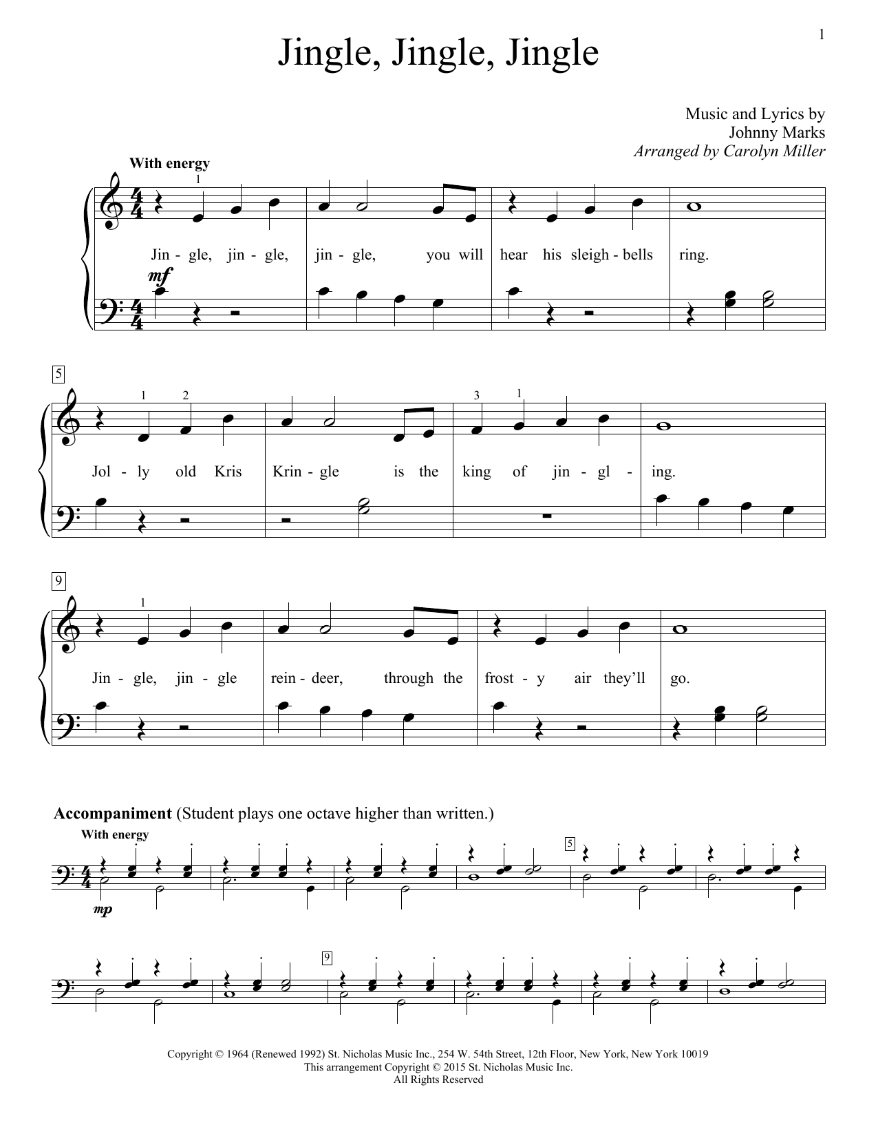 Download Carolyn Miller Jingle, Jingle, Jingle Sheet Music and learn how to play Educational Piano PDF digital score in minutes