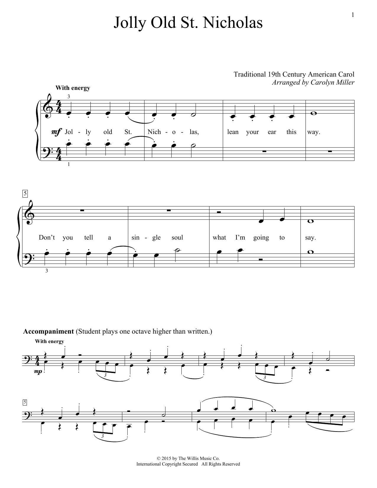 Download Christmas Carol Jolly Old St. Nicholas Sheet Music and learn how to play Easy Piano PDF digital score in minutes