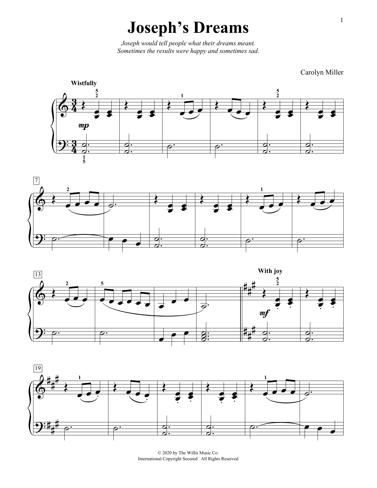 Download Carolyn Miller Joseph's Dreams Sheet Music and learn how to play Educational Piano PDF digital score in minutes