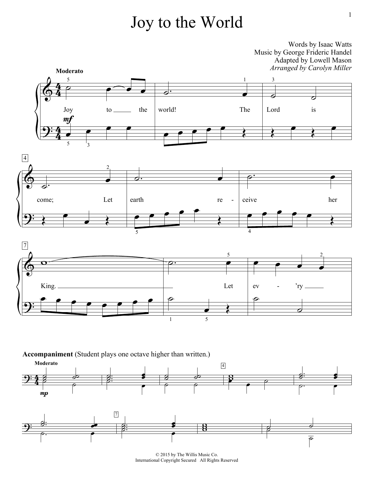 Download Christmas Carol Joy To The World Sheet Music and learn how to play Easy Piano PDF digital score in minutes