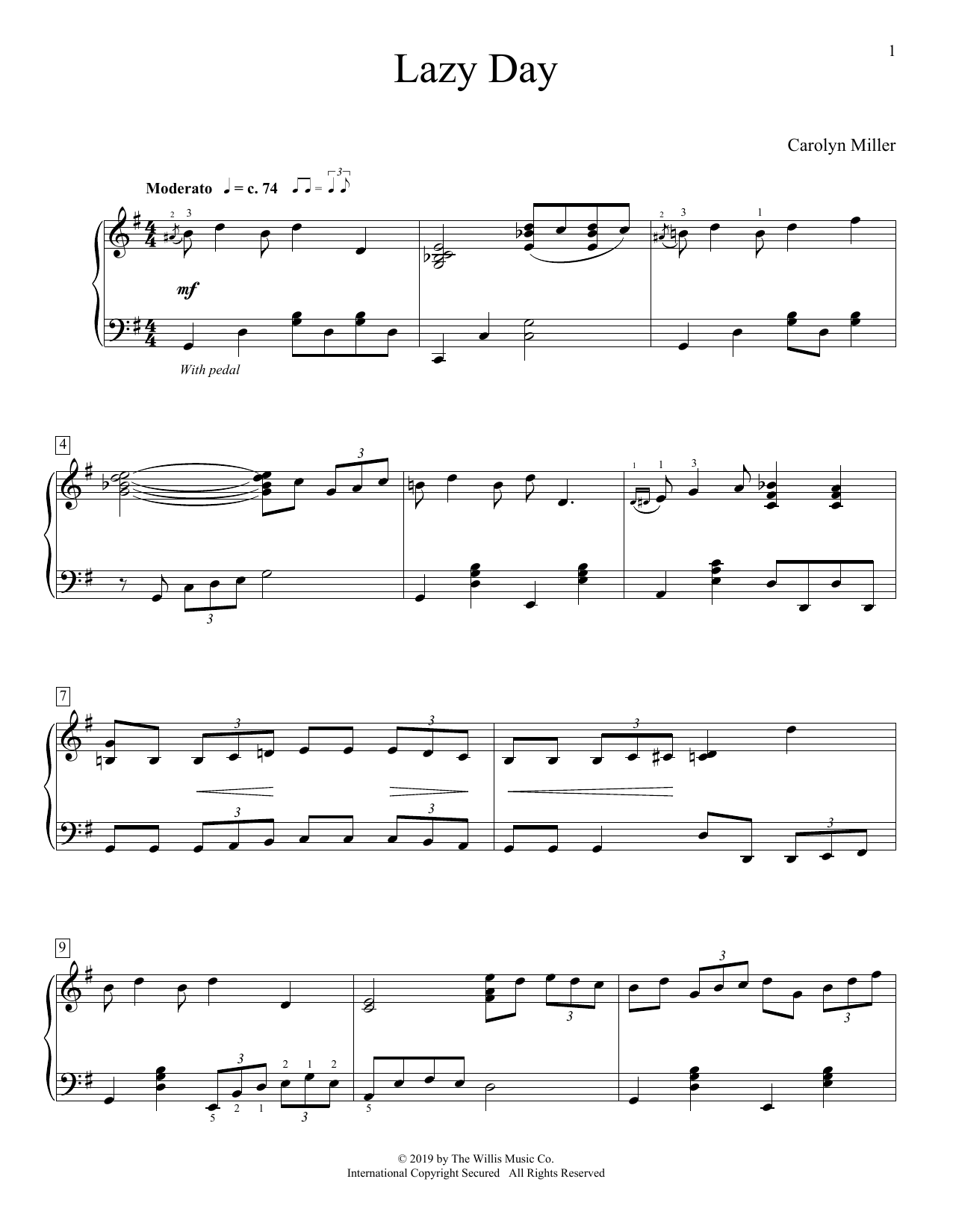 Download Carolyn Miller Lazy Day Sheet Music and learn how to play Educational Piano PDF digital score in minutes