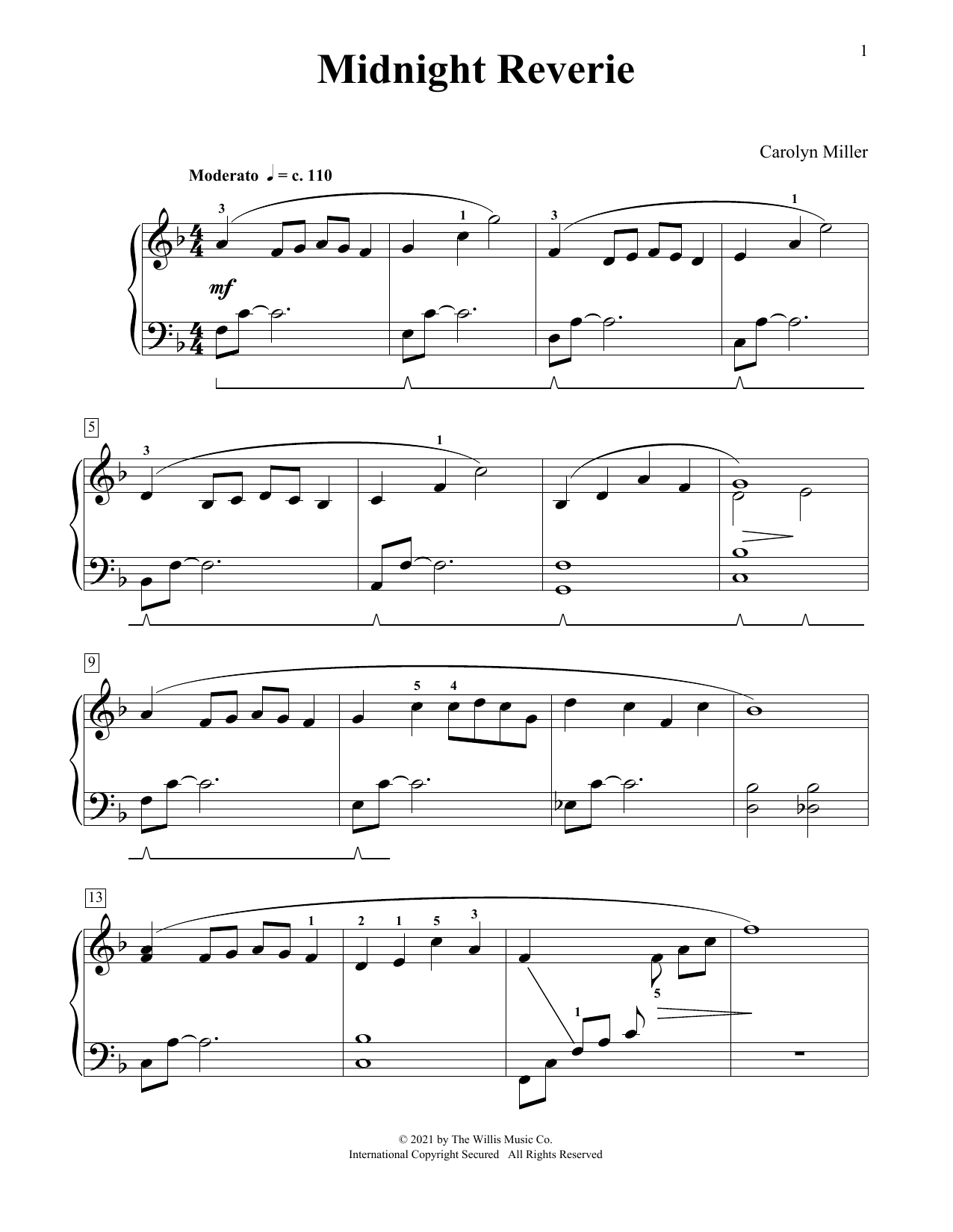 Download Carolyn Miller Midnight Reverie Sheet Music and learn how to play Educational Piano PDF digital score in minutes