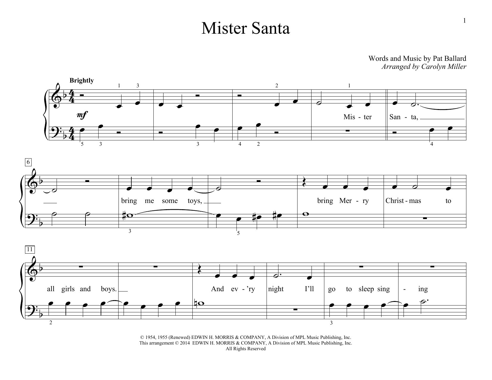 Download Carolyn Miller Mister Santa Sheet Music and learn how to play Educational Piano PDF digital score in minutes