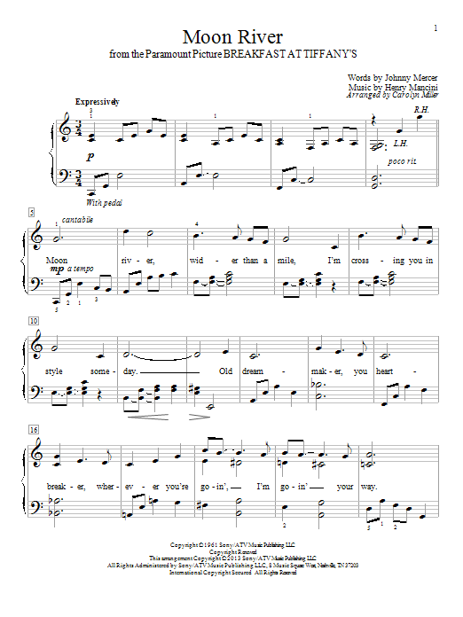 Download Carolyn Miller Moon River Sheet Music and learn how to play Easy Piano PDF digital score in minutes