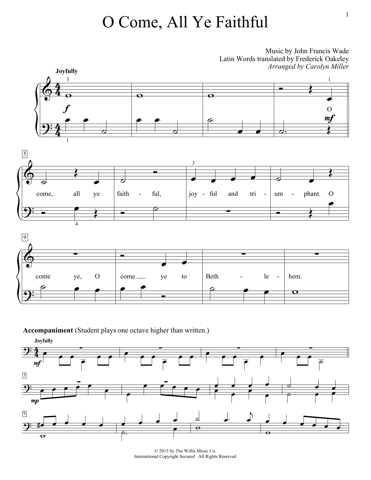 Download Carolyn Miller O Come, All Ye Faithful (Adeste Fideles) Sheet Music and learn how to play Easy Piano PDF digital score in minutes