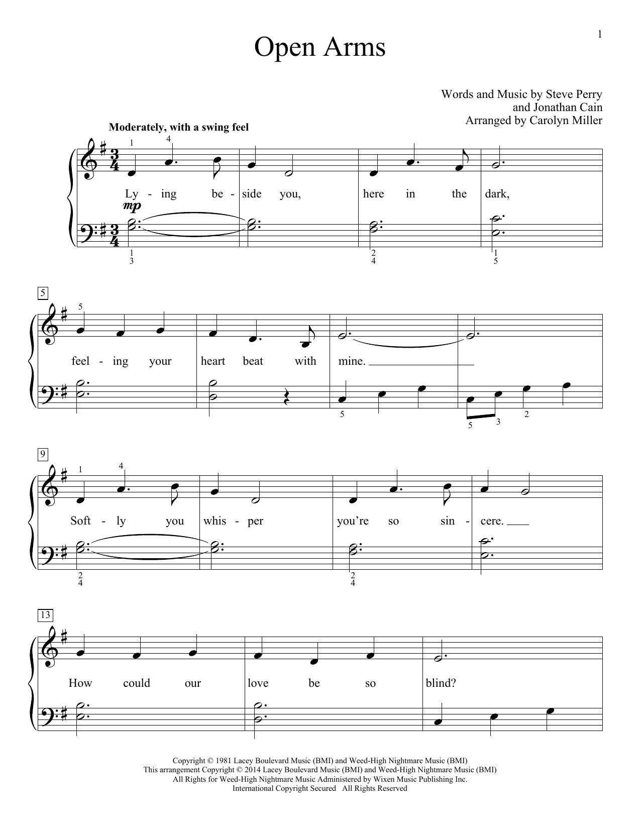 Download Journey Open Arms Sheet Music and learn how to play Easy Piano PDF digital score in minutes