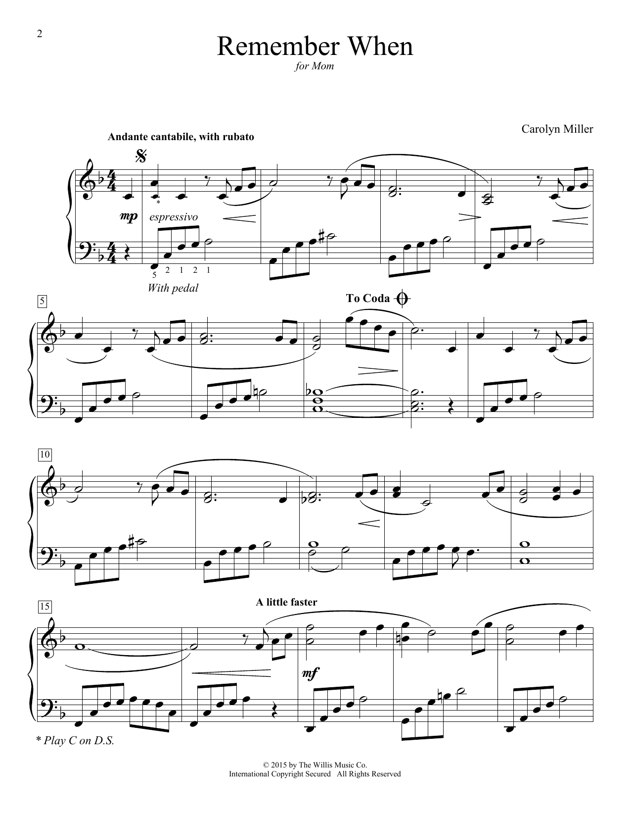 Download Carolyn Miller Remember When Sheet Music and learn how to play Easy Piano PDF digital score in minutes