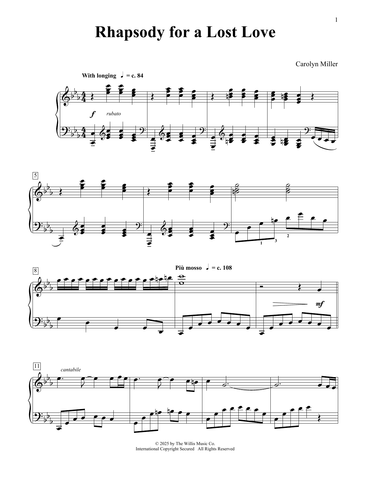 Download Carolyn Miller Rhapsody For A Lost Love Sheet Music and learn how to play Educational Piano PDF digital score in minutes