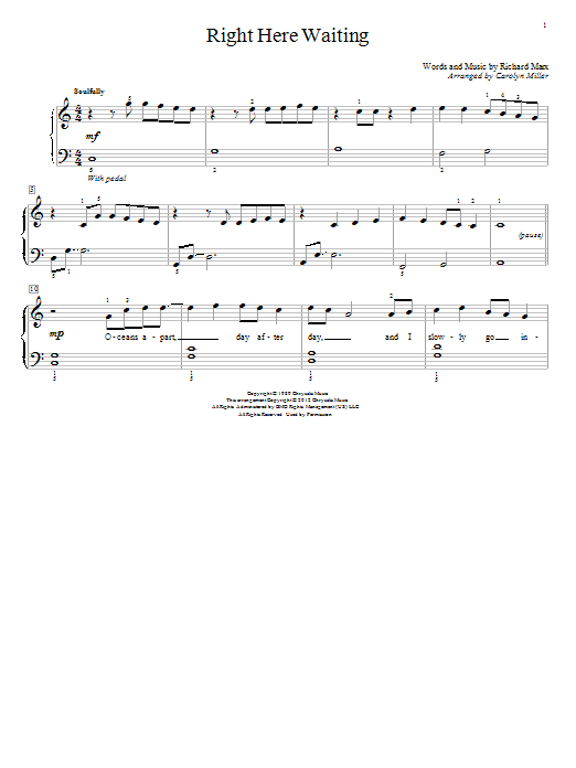 Download Carolyn Miller Right Here Waiting Sheet Music and learn how to play Piano PDF digital score in minutes