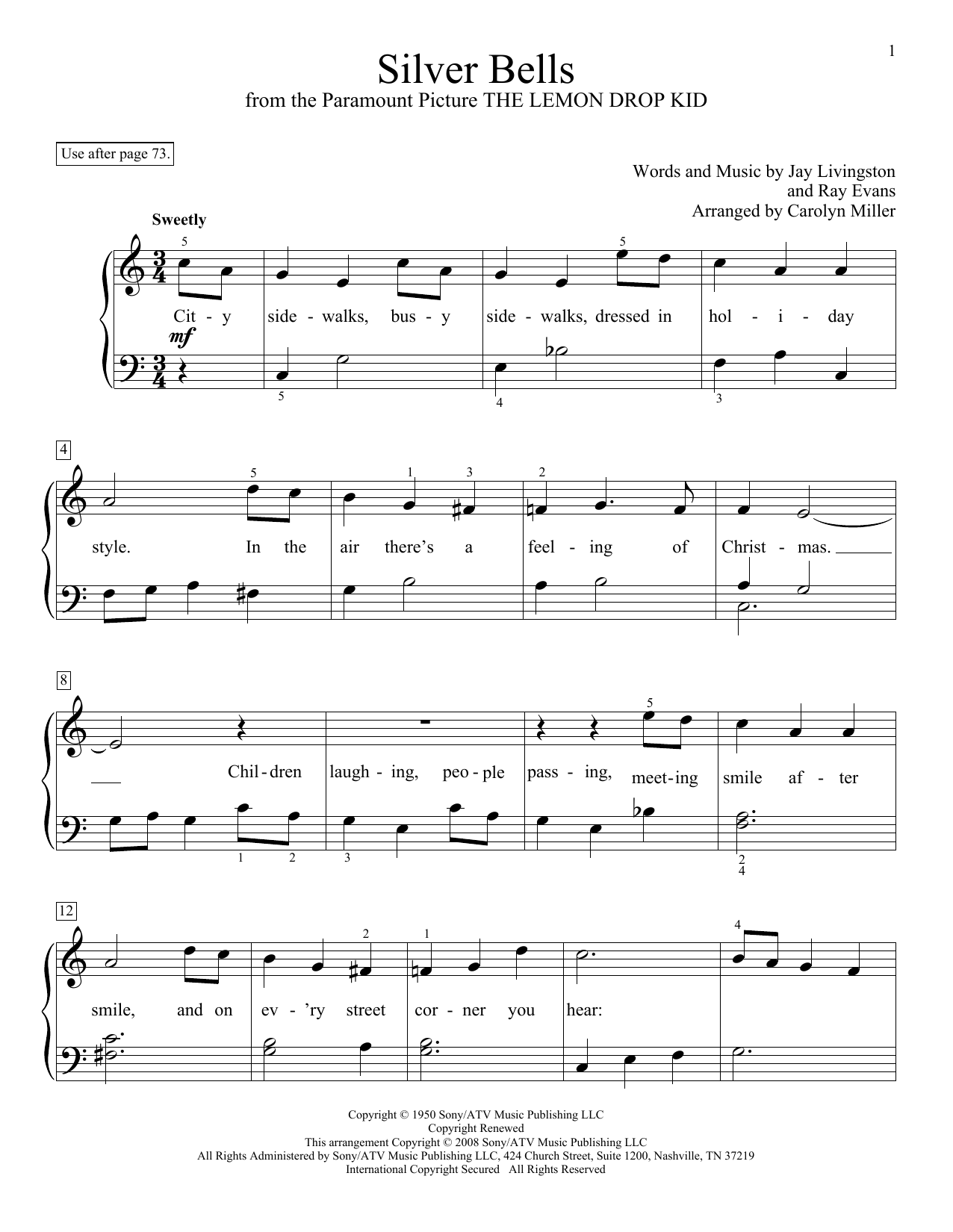 Download Carolyn Miller Silver Bells Sheet Music and learn how to play Easy Piano PDF digital score in minutes