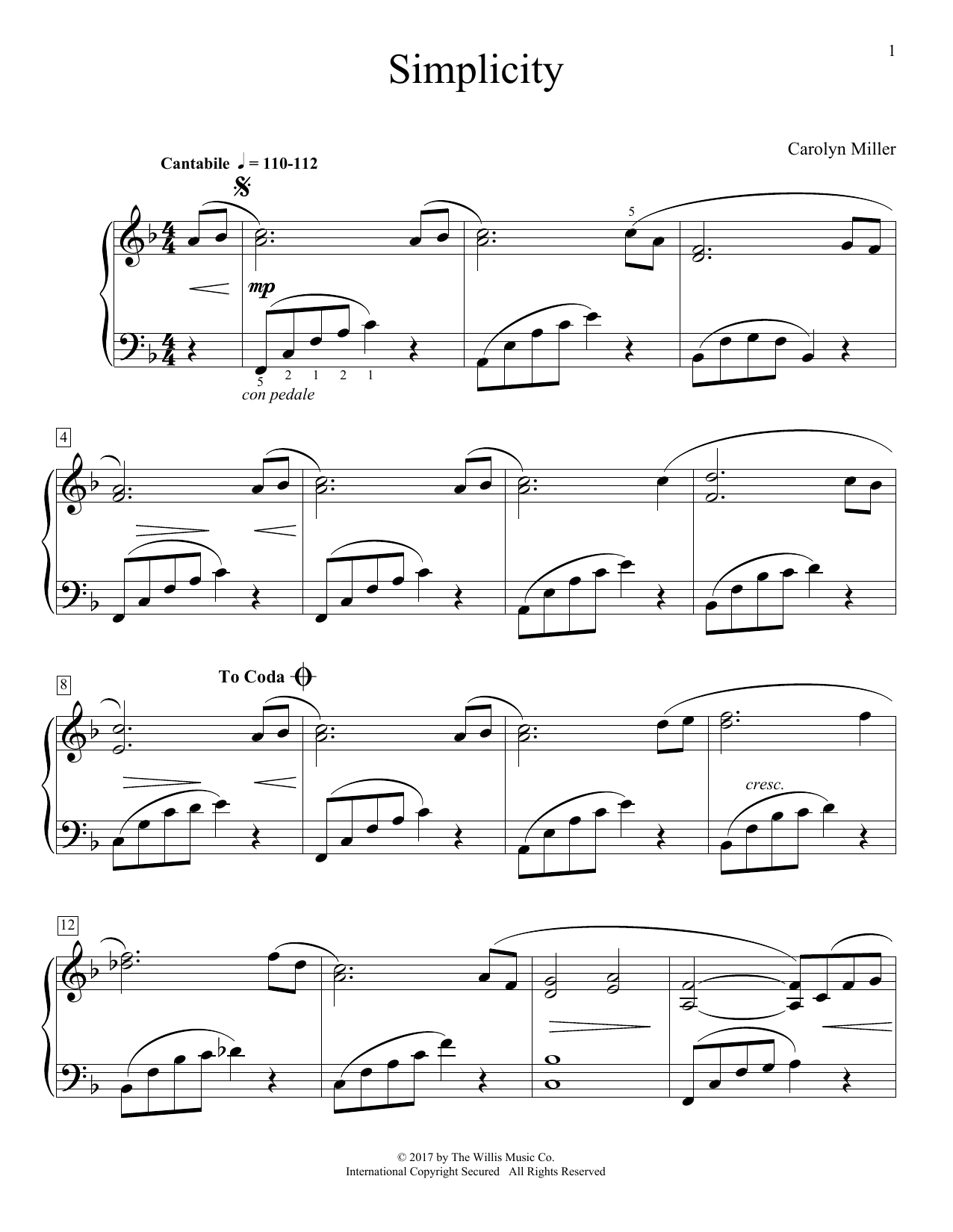 Download Carolyn Miller Simplicity Sheet Music and learn how to play Educational Piano PDF digital score in minutes