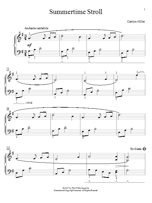 Download Carolyn Miller Summertime Stroll Sheet Music and learn how to play Piano PDF digital score in minutes