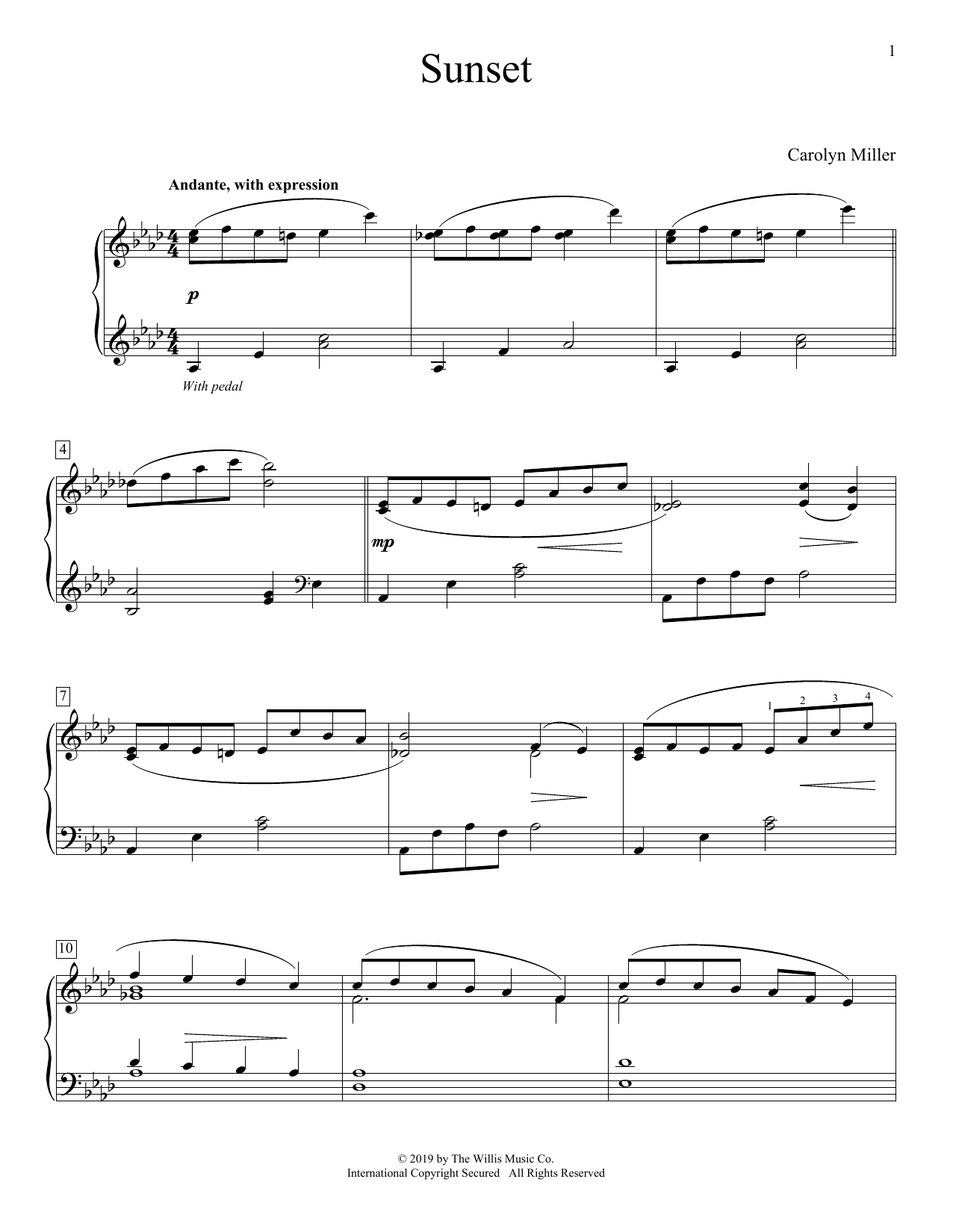 Download Carolyn Miller Sunset Sheet Music and learn how to play Educational Piano PDF digital score in minutes