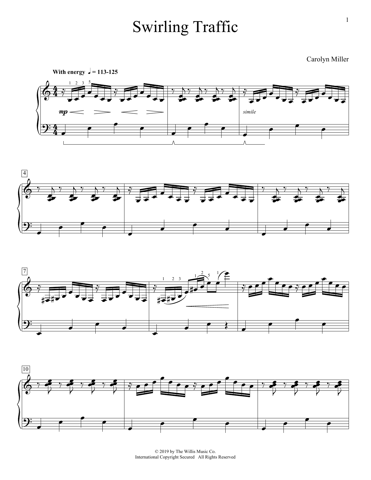 Download Carolyn Miller Swirling Traffic Sheet Music and learn how to play Educational Piano PDF digital score in minutes