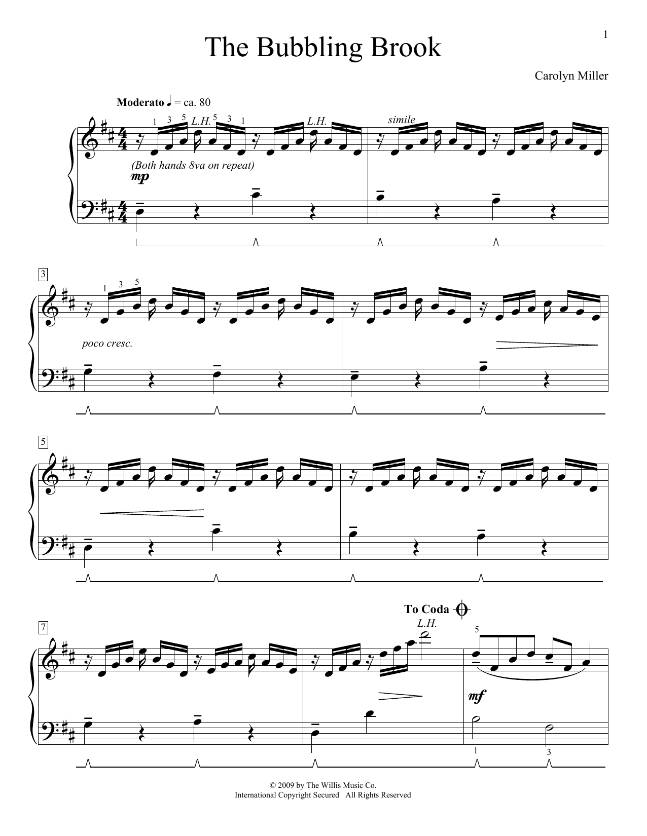 Download Carolyn Miller The Bubbling Brook Sheet Music and learn how to play Easy Piano PDF digital score in minutes