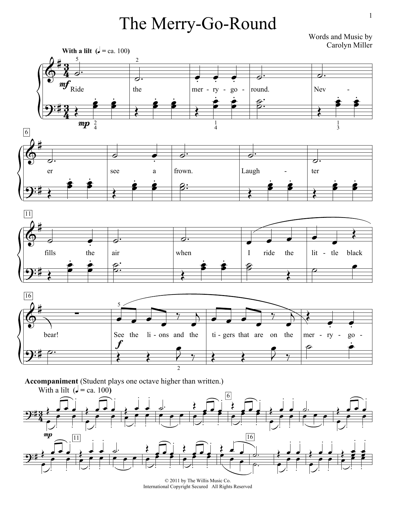 Download Carolyn Miller The Merry-Go-Round Sheet Music and learn how to play Easy Piano PDF digital score in minutes