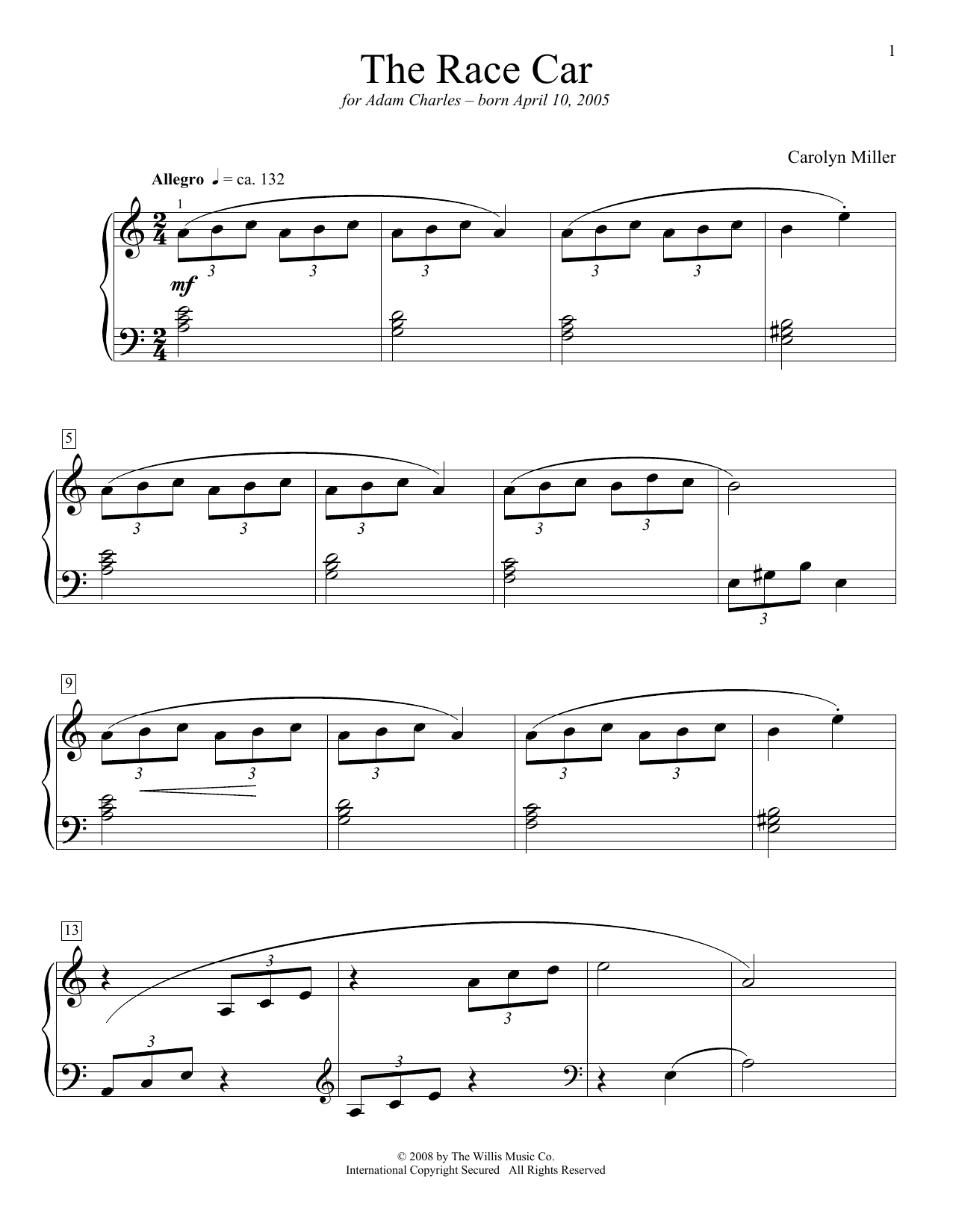 Download Carolyn Miller The Race Car Sheet Music and learn how to play Easy Piano PDF digital score in minutes