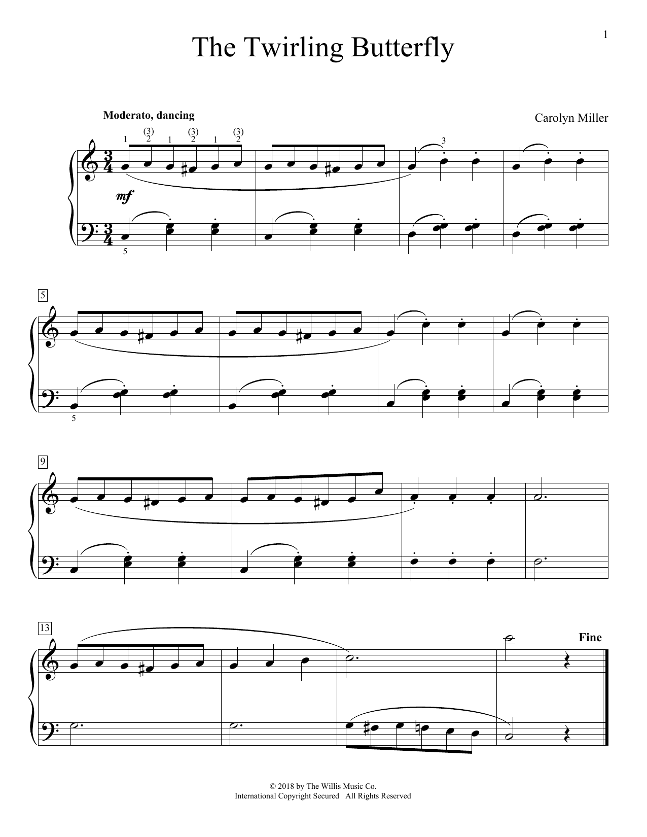 Download Carolyn Miller The Twirling Butterfly Sheet Music and learn how to play Educational Piano PDF digital score in minutes