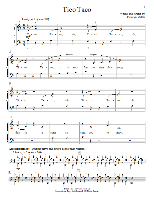 Download Carolyn Miller Tico Taco Sheet Music and learn how to play Easy Piano PDF digital score in minutes