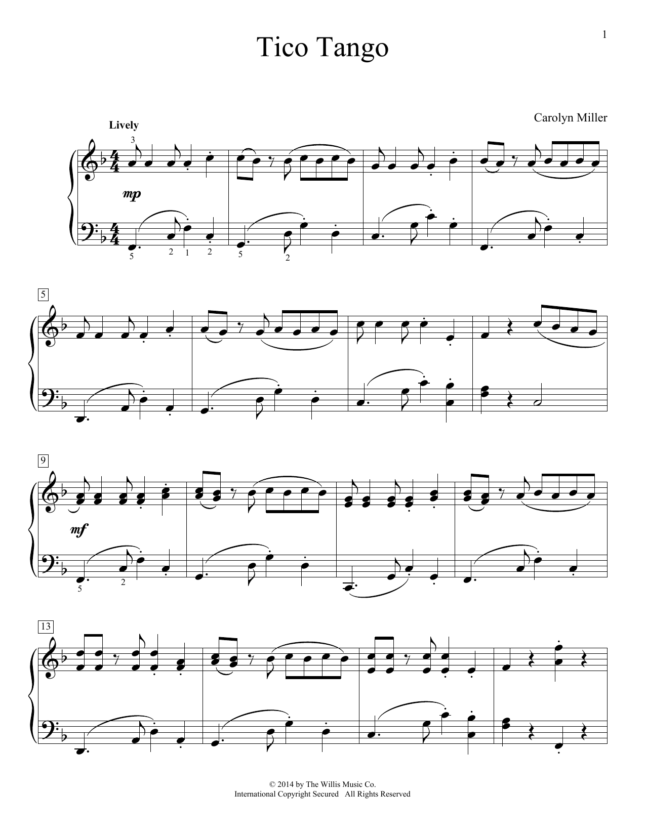 Download Carolyn Miller Tico Tango Sheet Music and learn how to play Easy Piano PDF digital score in minutes