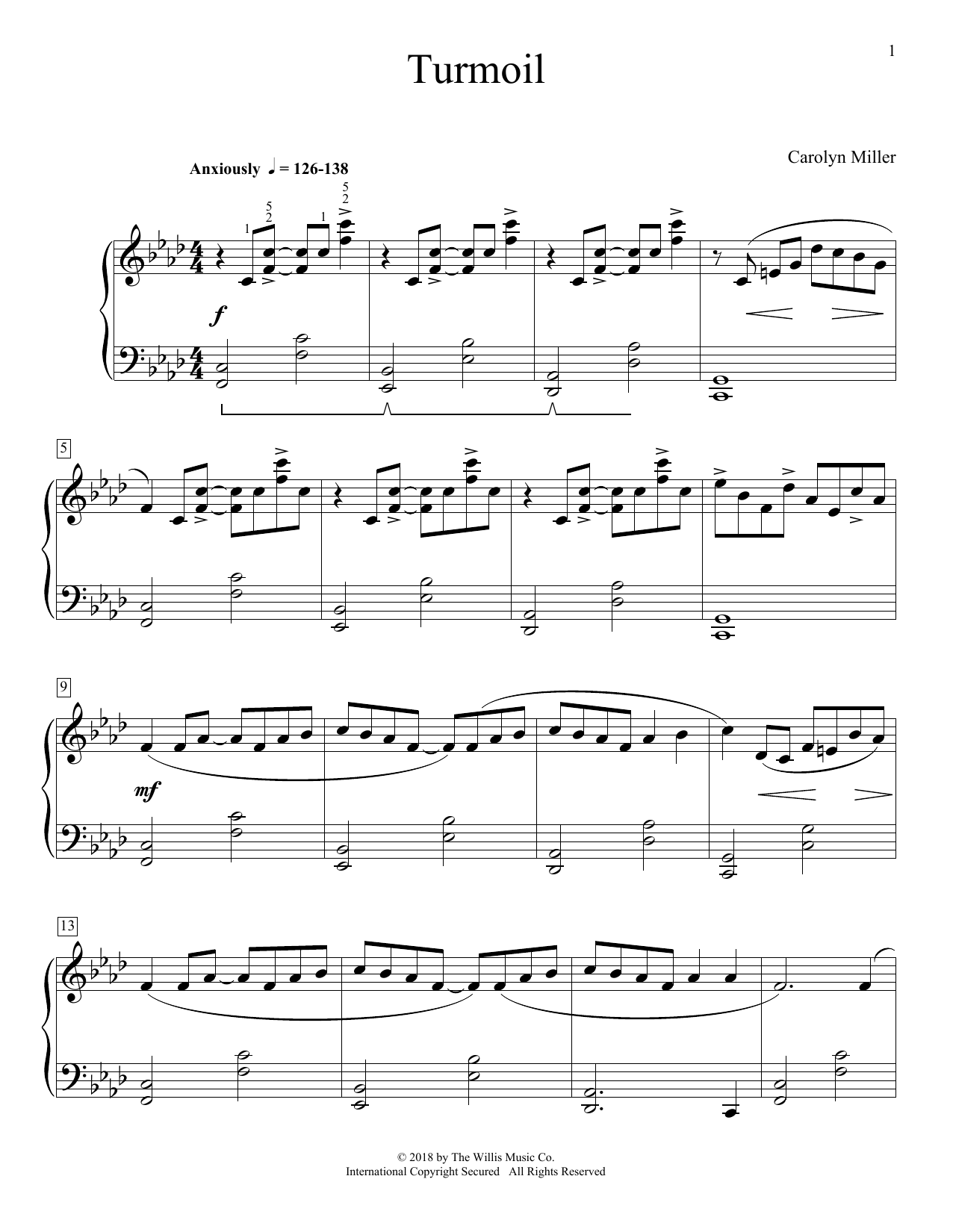 Download Carolyn Miller Turmoil Sheet Music and learn how to play Educational Piano PDF digital score in minutes