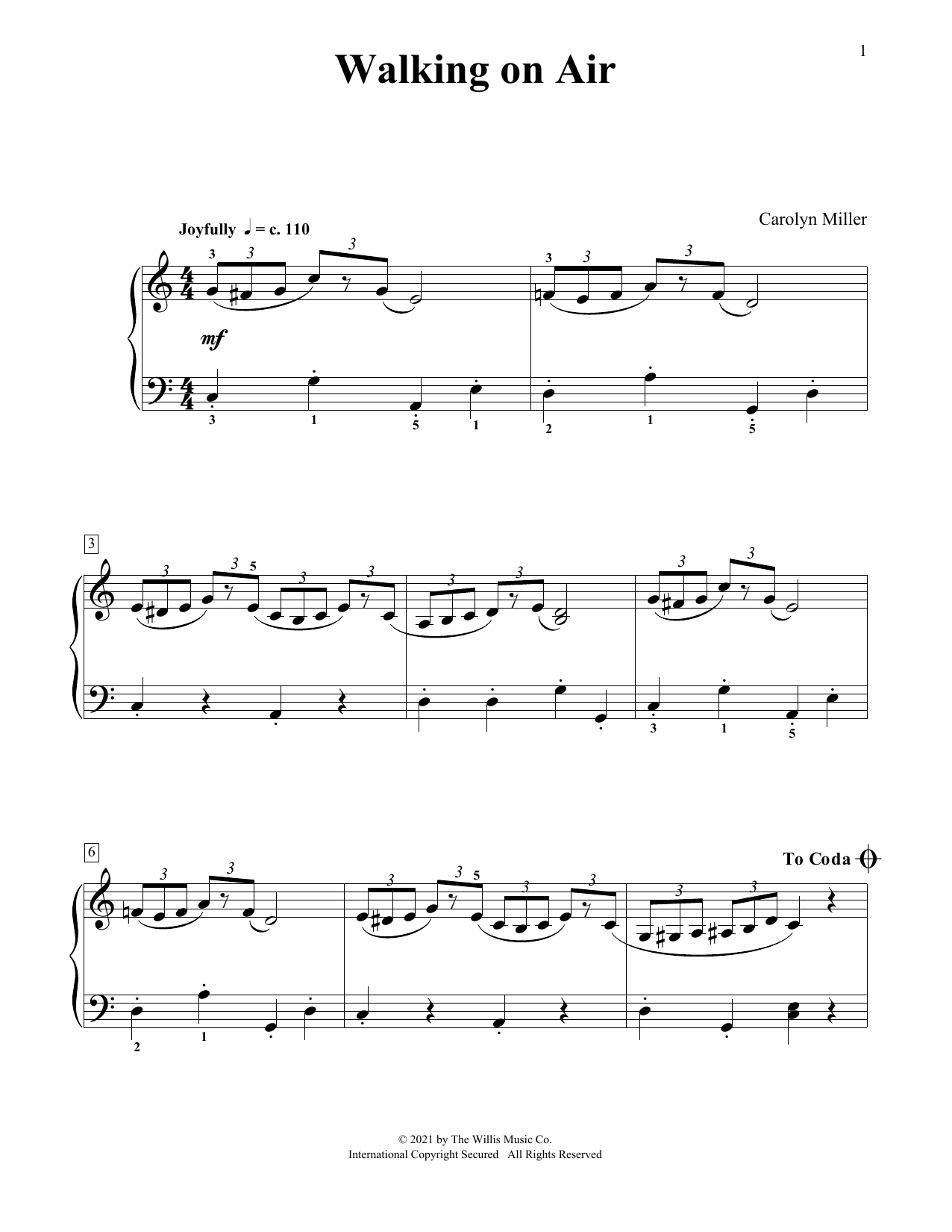 Download Carolyn Miller Walking On Air Sheet Music and learn how to play Educational Piano PDF digital score in minutes